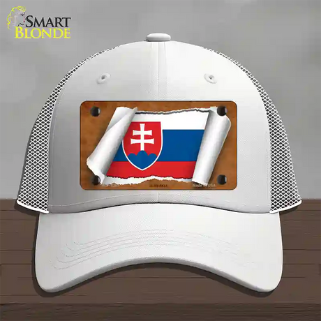 Slovakia Flag Scroll Novelty License Plate Hat Mesh / White