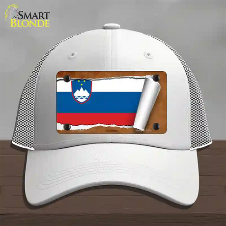 Slovenia Flag Scroll Novelty License Plate Hat Mesh / White