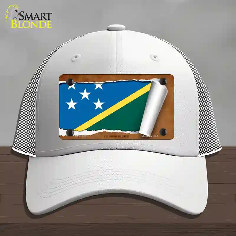 Solomon Islands Flag Scroll Novelty License Plate Hat Mesh / White