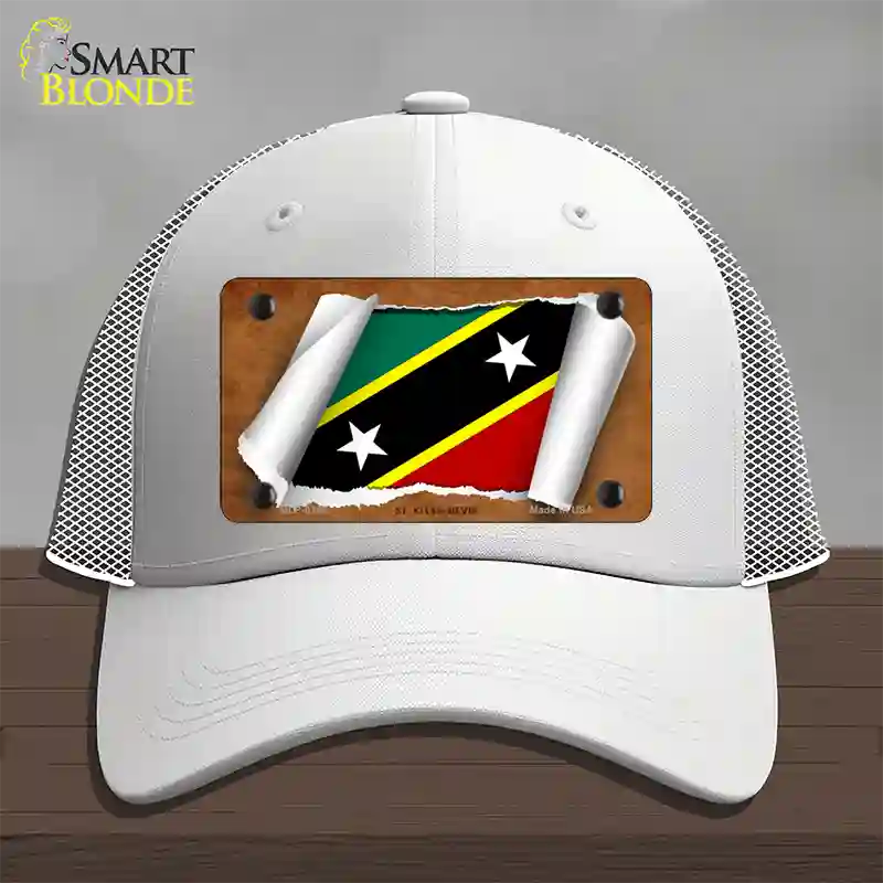 St Kitts-Nevis Flag Scroll Novelty License Plate Hat Mesh / White