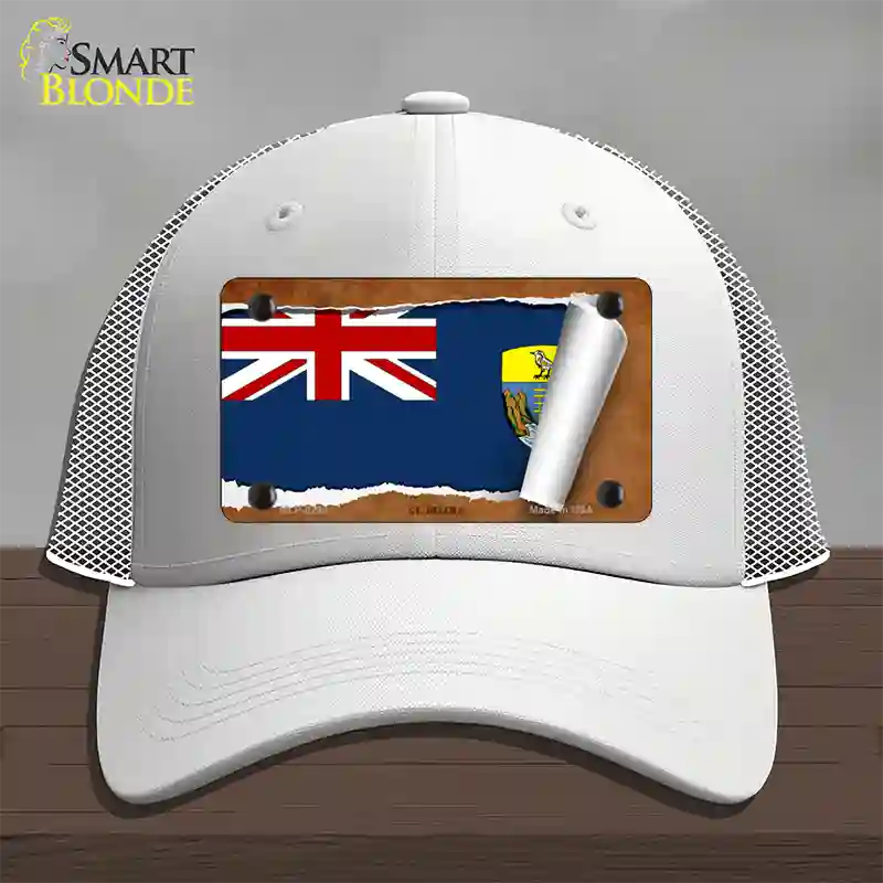 St Helena Flag Scroll Novelty License Plate Hat Mesh / White