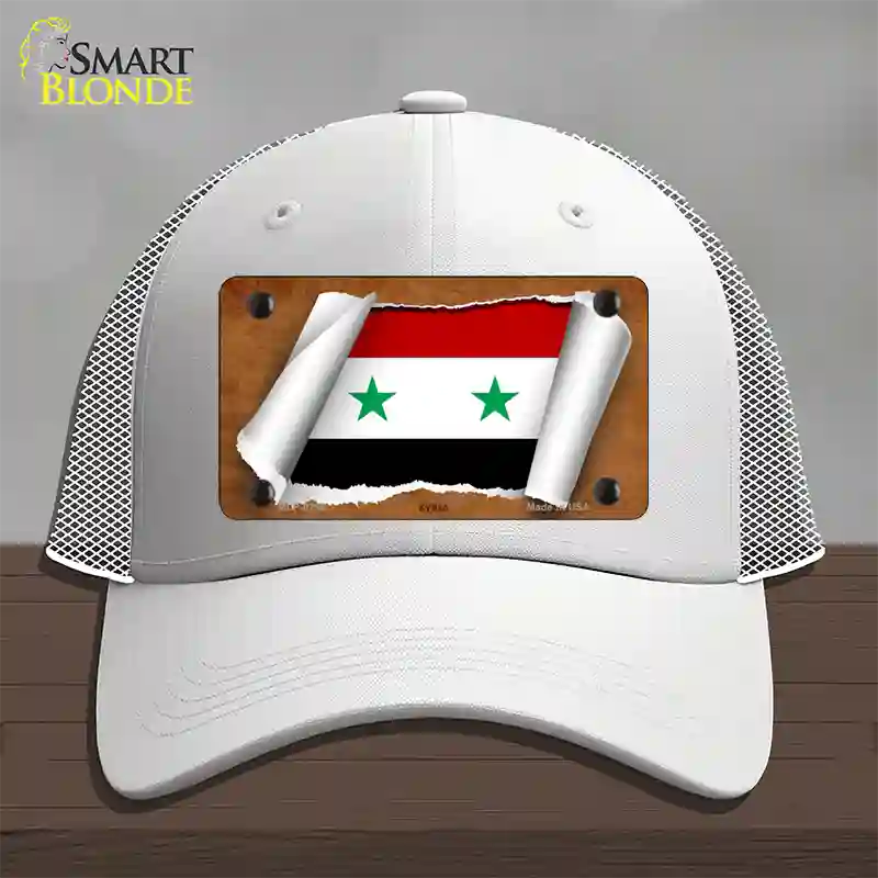 Syria Flag Scroll Novelty License Plate Hat Mesh / White