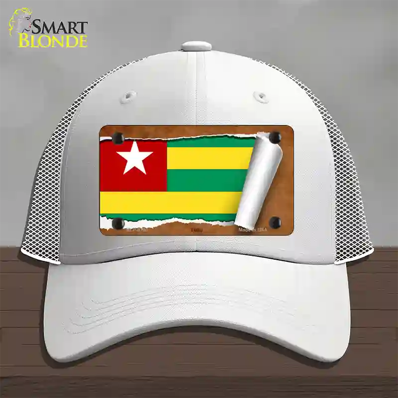 Togo Flag Scroll Novelty License Plate Hat Mesh / White