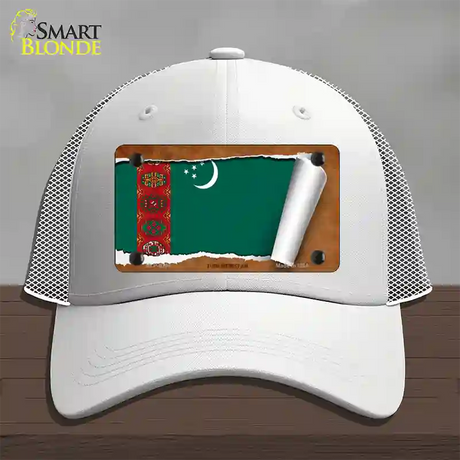 Turkmenistan Flag Scroll Novelty License Plate Hat Mesh / White