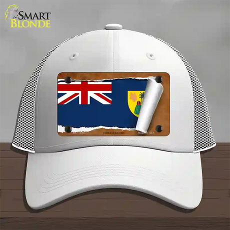 Turks & Caicos Flag Scroll Novelty License Plate Hat Mesh / White