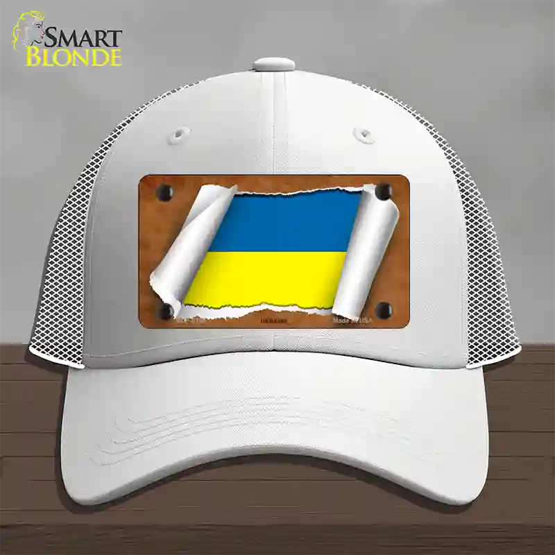 Ukraine Flag Scroll Novelty License Plate Hat Mesh / White