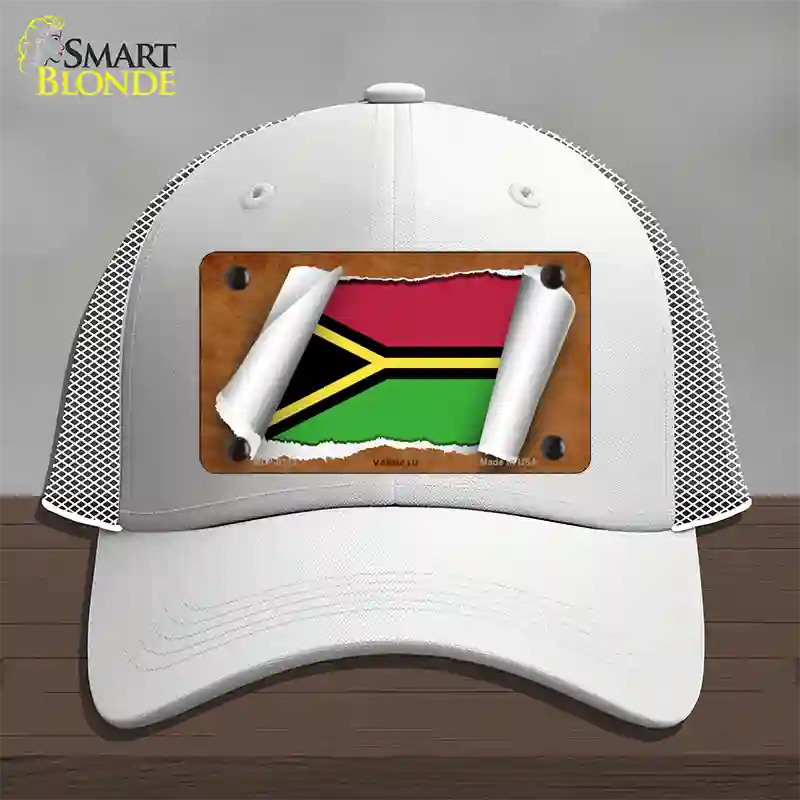 Vanuatu Flag Scroll Novelty License Plate Hat Mesh / White