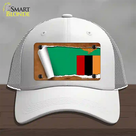 Zambia Flag Scroll Novelty License Plate Hat Mesh / White