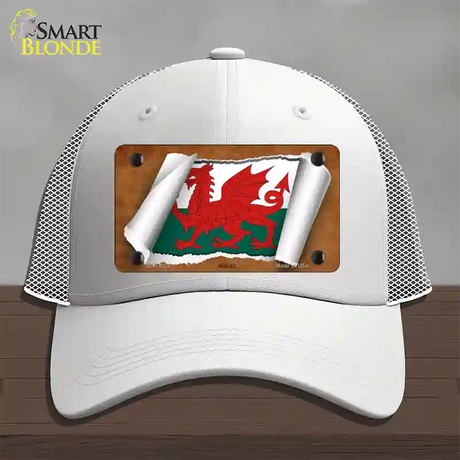 Wales Flag Scroll Novelty License Plate Hat Mesh / White