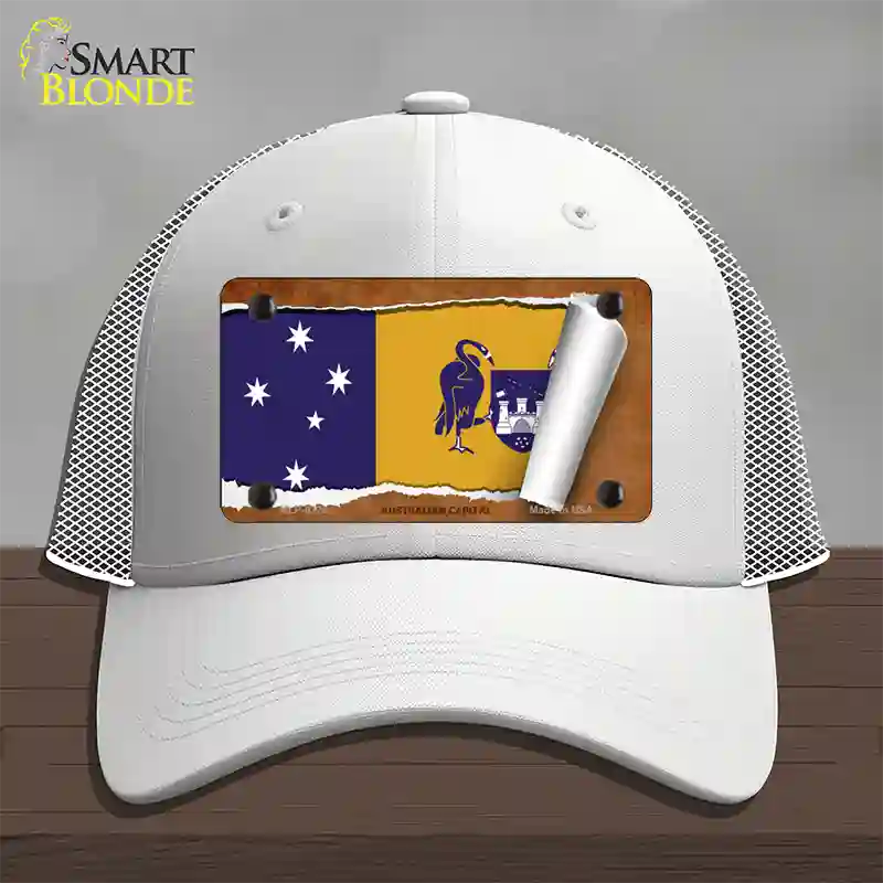 Australian Capital Flag Scroll Novelty License Plate Hat Mesh / White