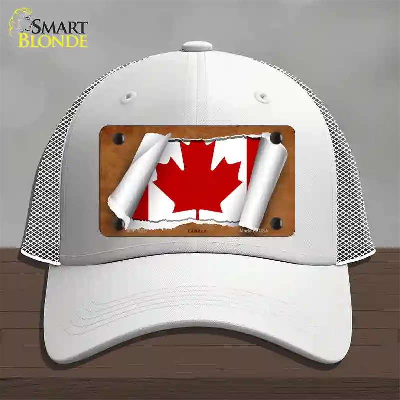 Canada Flag Scroll Novelty License Plate Hat Mesh / White