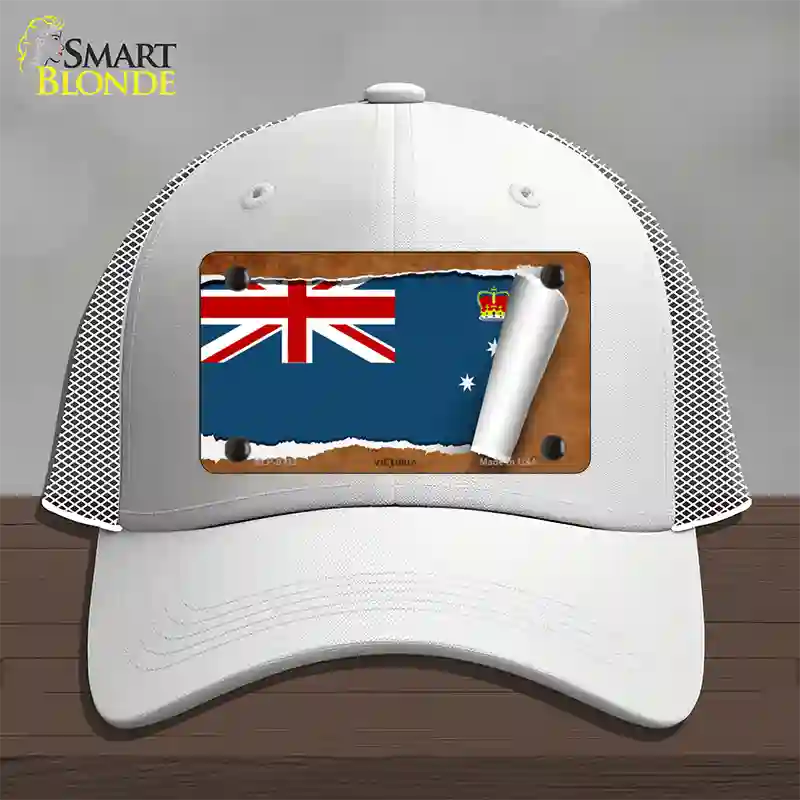 Victoria Flag Scroll Novelty License Plate Hat Mesh / White