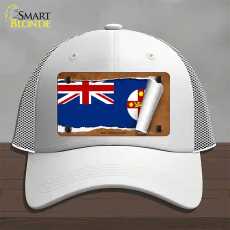 New South Wales Flag Scroll Novelty License Plate Hat Mesh / White