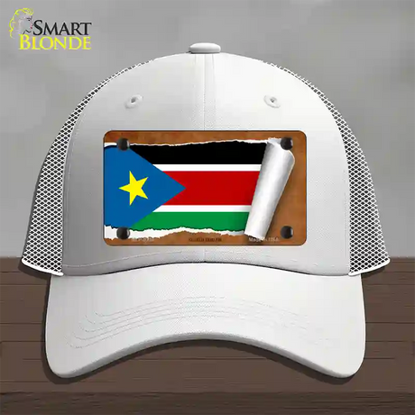 South Sudan Flag Scroll Novelty License Plate Hat Mesh / White