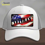 Veteran American Flag Novelty License Plate Hat Mesh / White