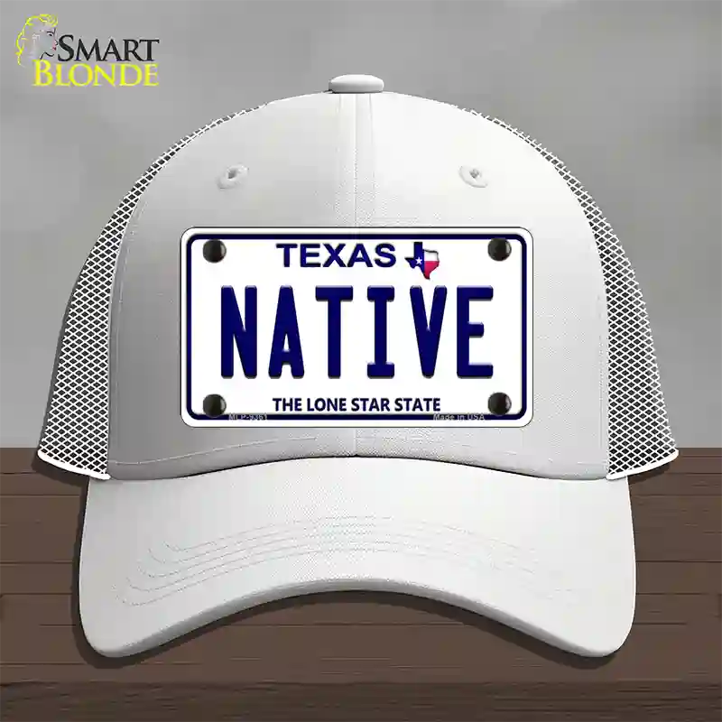 Native Texas White Novelty License Plate Hat Mesh / White