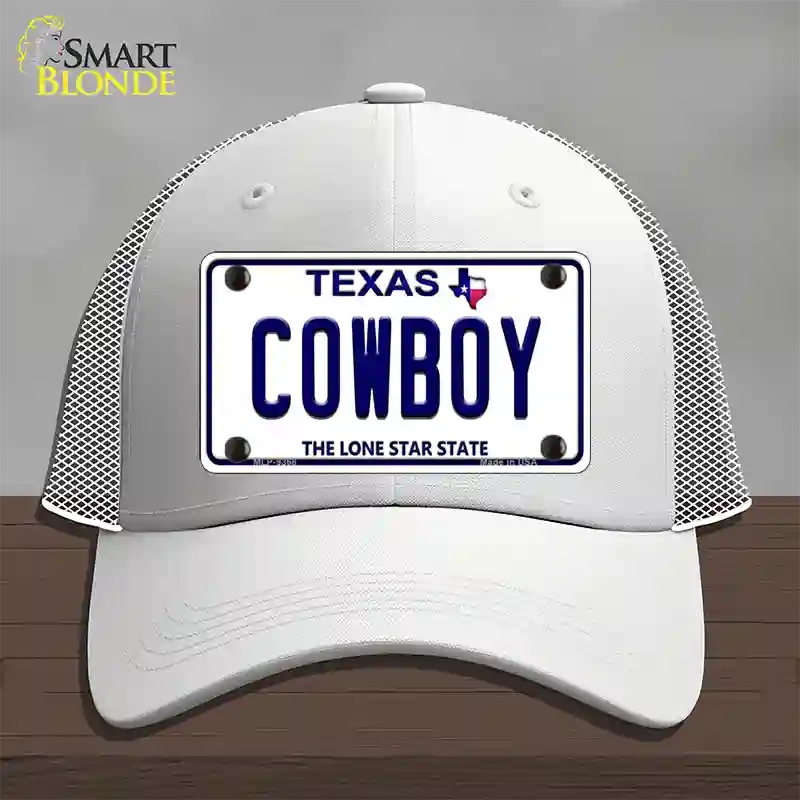 Cowboy Texas White Novelty License Plate Hat Mesh / White