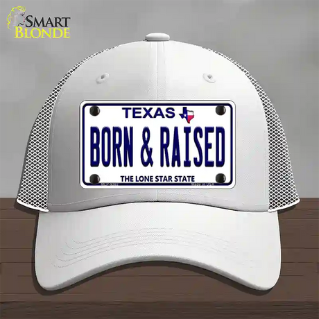 Born and Raised Texas Novelty License Plate Hat Mesh / White