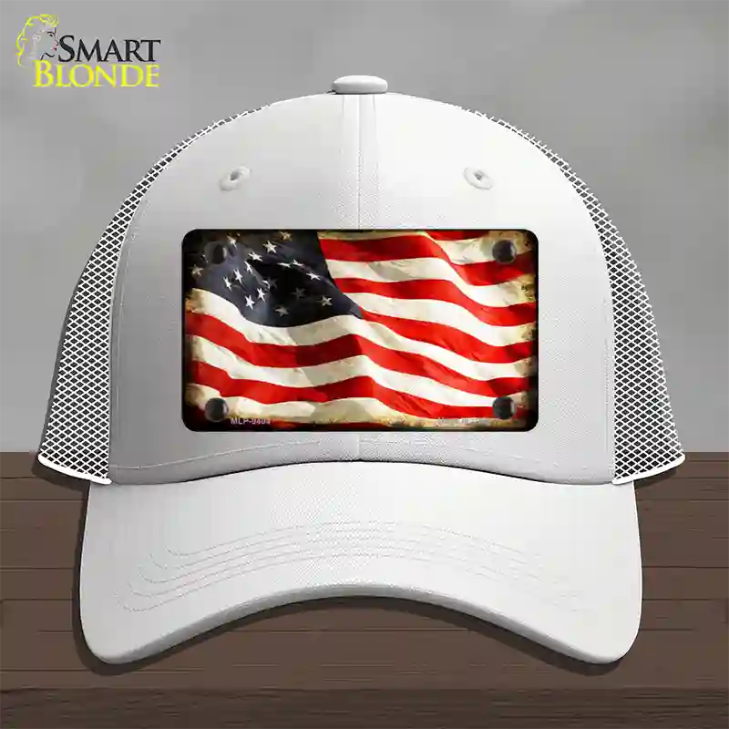 American Vintage Flag Novelty License Plate Hat Mesh / White