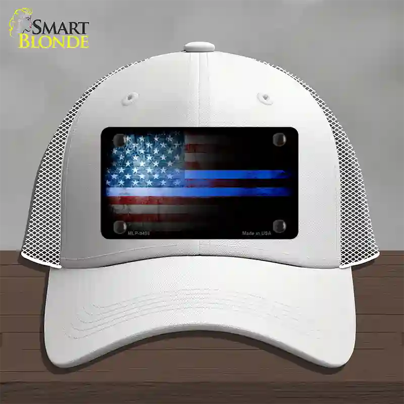 American Flag Police Novelty License Plate Hat Mesh / White