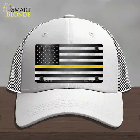 American Flag Thin Yellow Line Novelty License Plate Hat Mesh / White