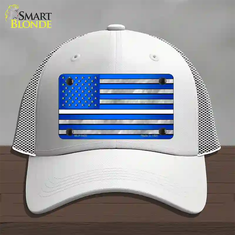 Blue American Flag Thin White Line Novelty License Plate Hat Mesh / White