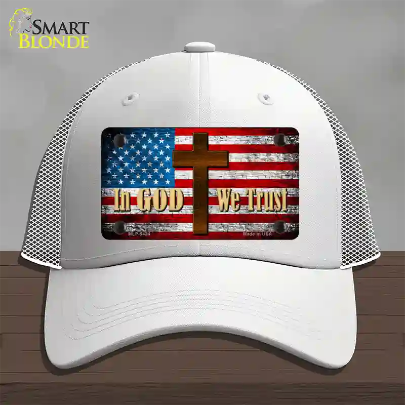 God We Trust Novelty License Plate Hat Mesh / White