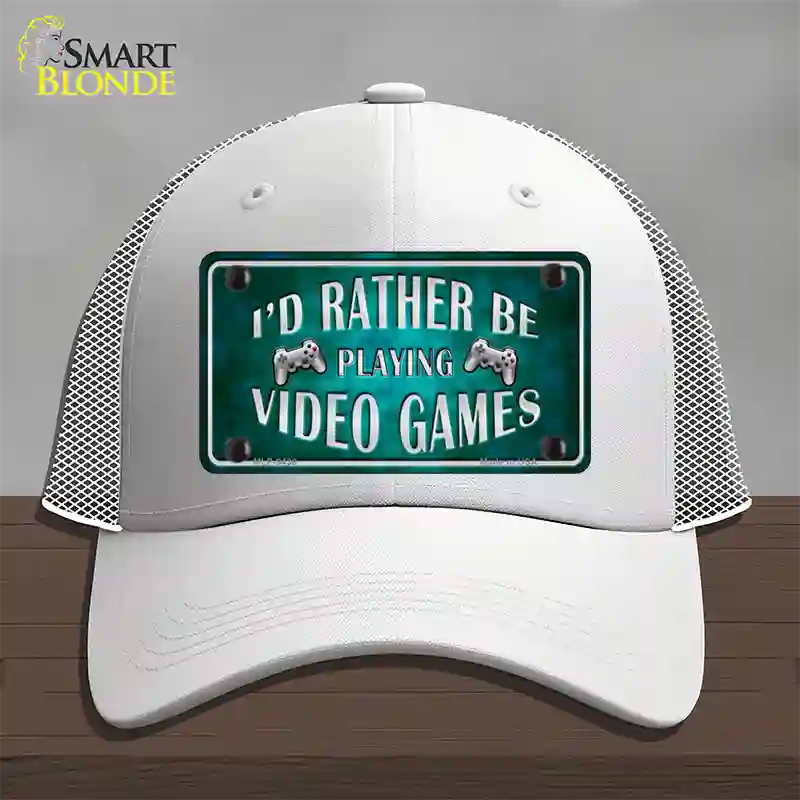 Rather Play Video Games Novelty License Plate Hat Mesh / White