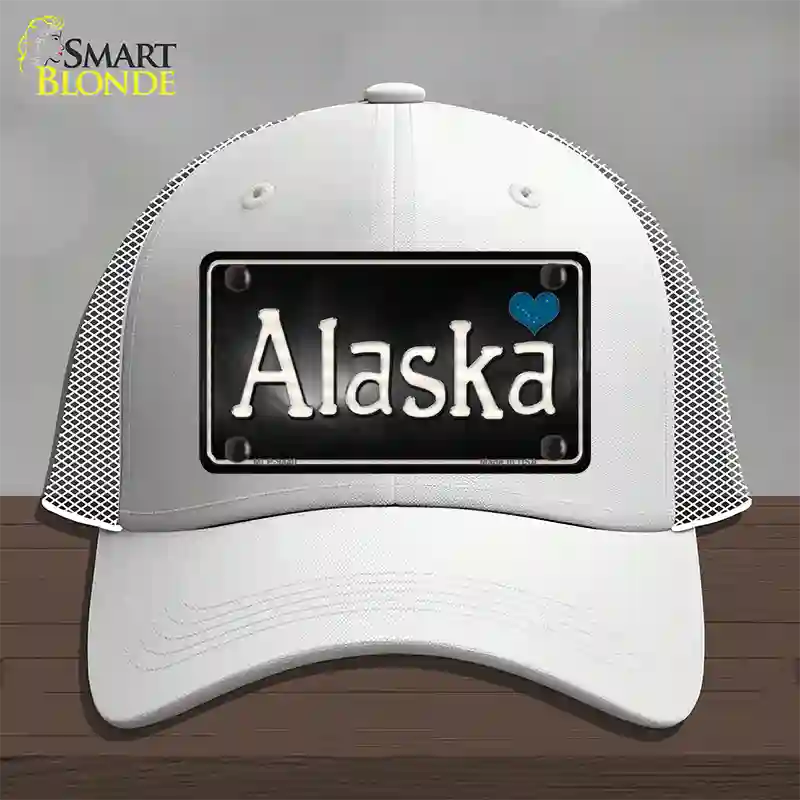 Alaska Flag Script Novelty License Plate Hat Mesh / White