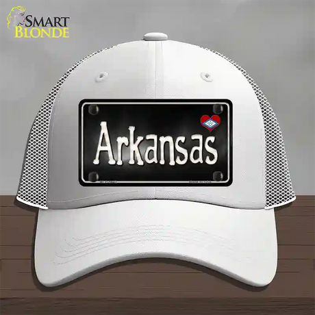 Arkansas Flag Script Novelty License Plate Hat Mesh / White