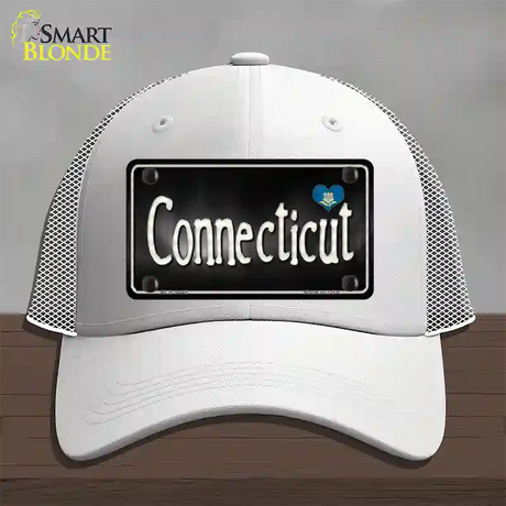 Connecticut Flag Script Novelty License Plate Hat Mesh / White