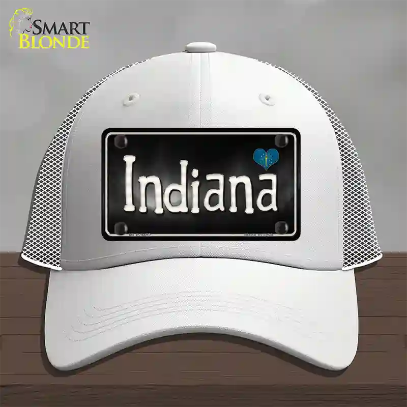 Indiana Flag Script Novelty License Plate Hat Mesh / White