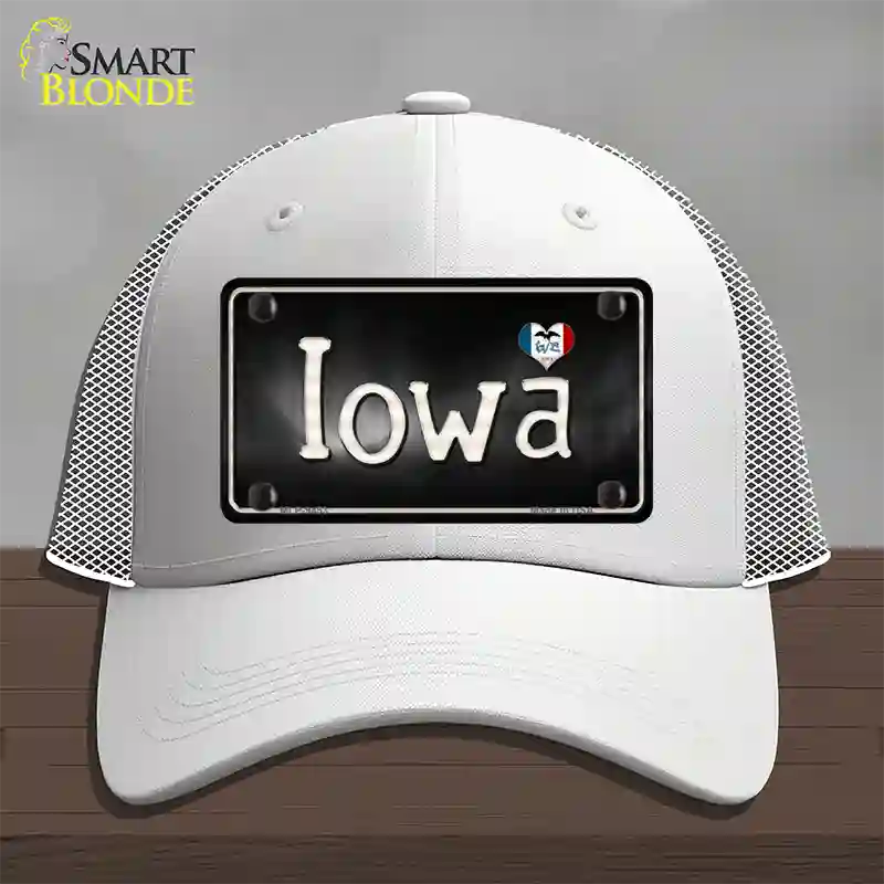 Iowa Flag Script Novelty License Plate Hat Mesh / White