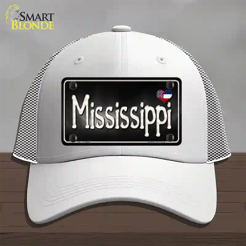 Mississippi Flag Script Novelty License Plate Hat Mesh / White