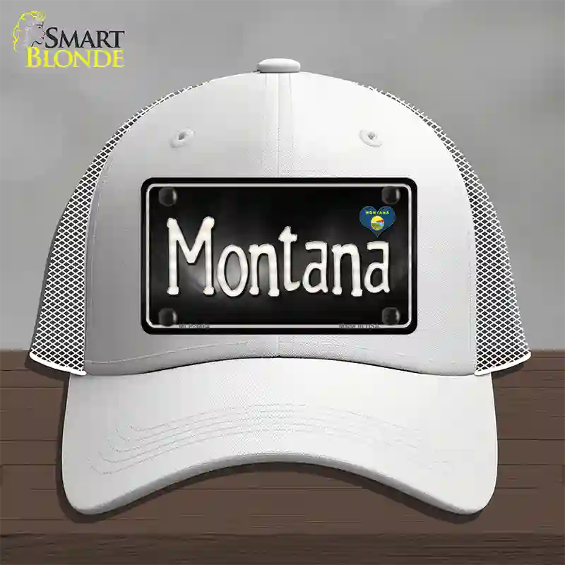 Montana Flag Script Novelty License Plate Hat Mesh / White