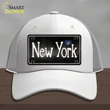 New York Flag Script Novelty License Plate Hat Mesh / White