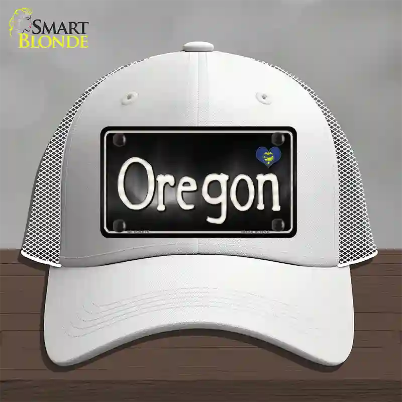 Oregon Flag Script Novelty License Plate Hat Mesh / White