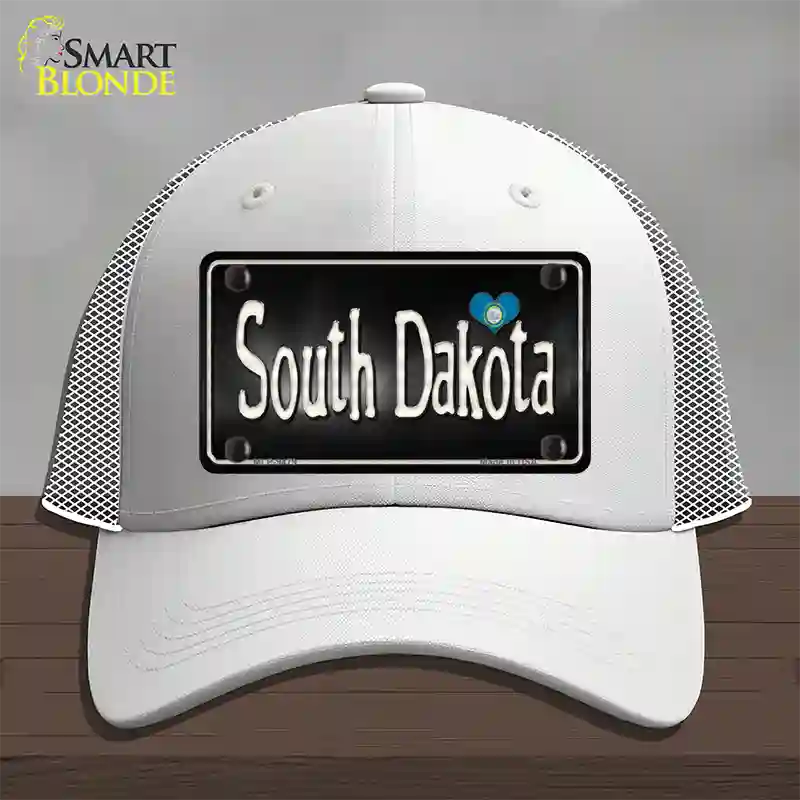 South Dakota Flag Script Novelty License Plate Hat Mesh / White