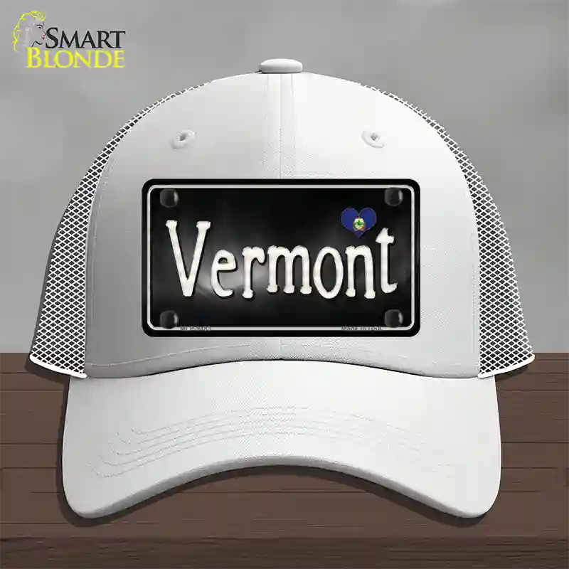 Vermont Flag Script Novelty License Plate Hat Mesh / White