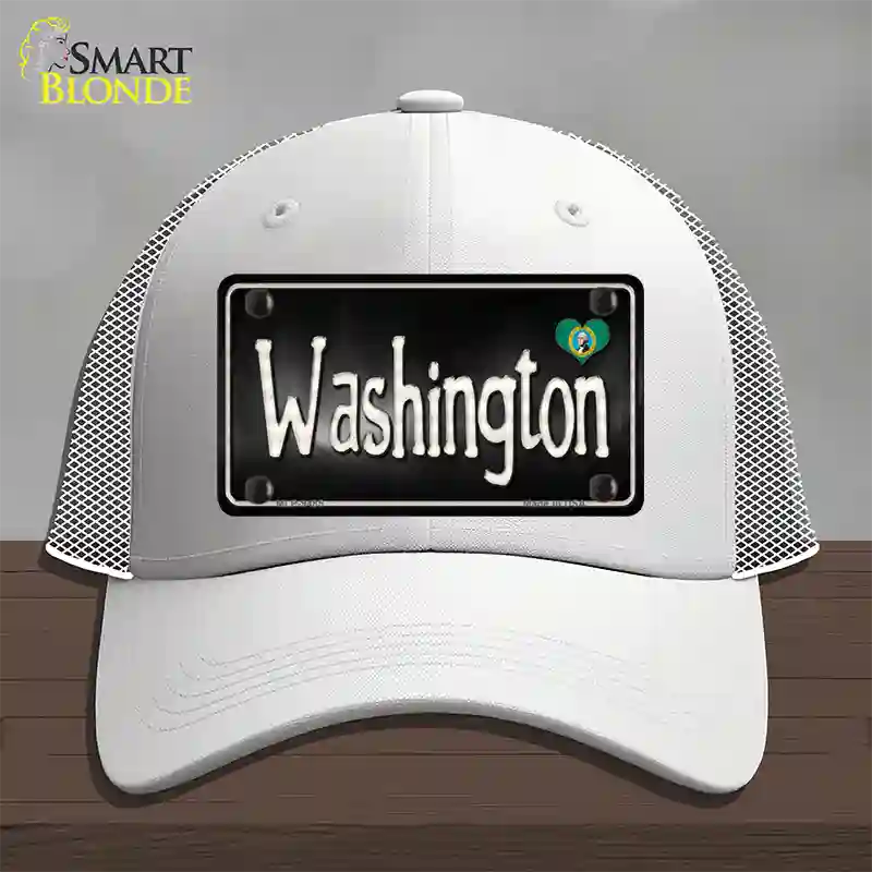 Washington Flag Script Novelty License Plate Hat Mesh / White