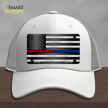 American Flag Police / Fire Novelty License Plate Hat Mesh / White