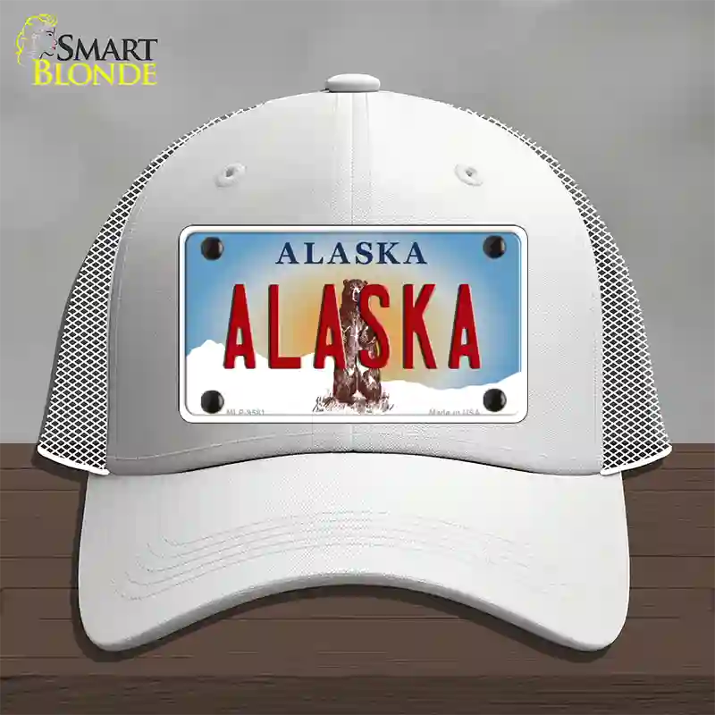 Alaska State Novelty License Plate Hat Mesh / White