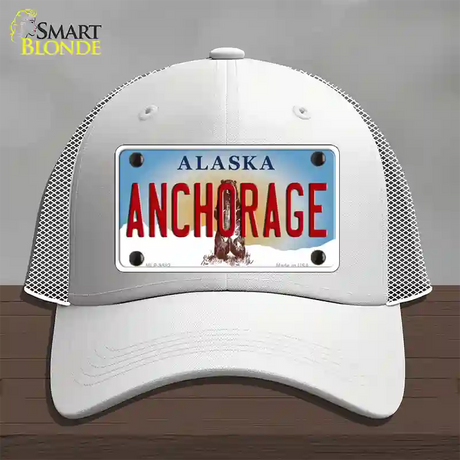 Anchorage Alaska State Novelty License Plate Hat Mesh / White