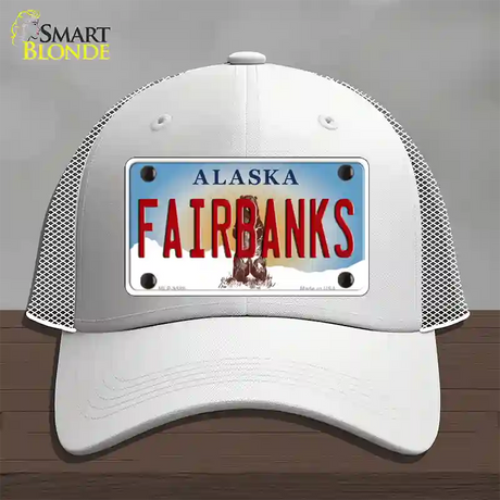 Fairbanks Alaska State Novelty License Plate Hat Mesh / White