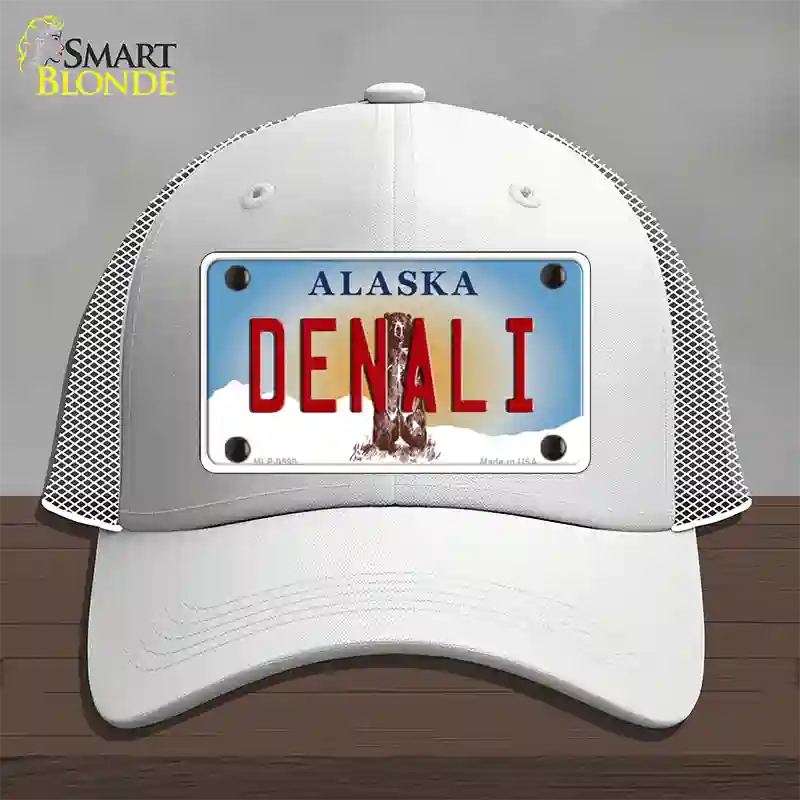 Denali Alaska State Novelty License Plate Hat Mesh / White