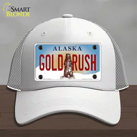 Gold Rush Alaska State Novelty License Plate Hat Mesh / White