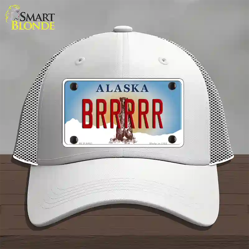 Brrrrr Alaska State Novelty License Plate Hat Mesh / White