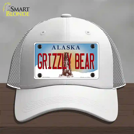 Grizzly Bear Alaska State Novelty License Plate Hat Mesh / White