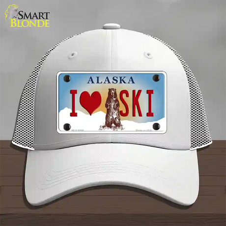 I Love Ski Alaska State Novelty License Plate Hat Mesh / White