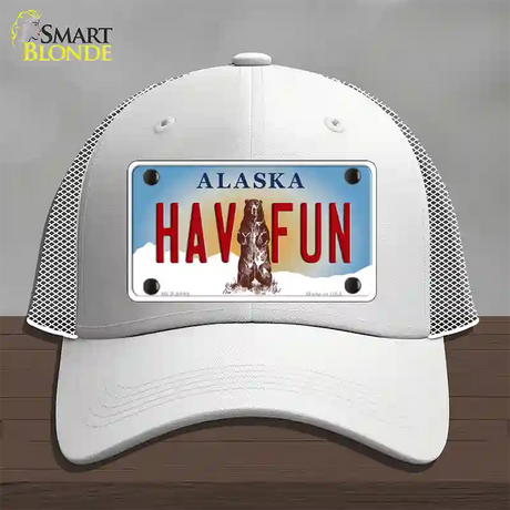 Hav Fun Alaska State Novelty License Plate Hat Mesh / White